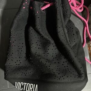 Victoria's Secret Black and Pink Perforated Shoulder Bag